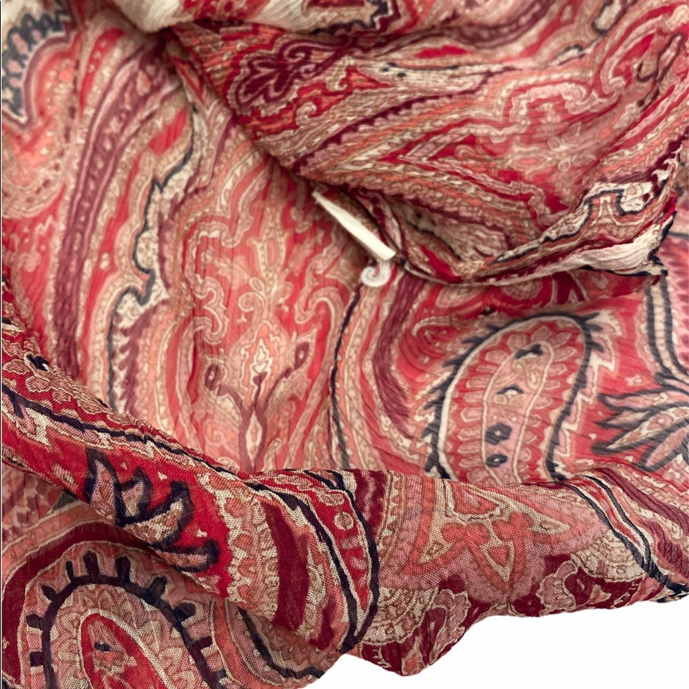 Lucky Brand red pink paisley printed sheer peasant blouse - Picture 8 of 8